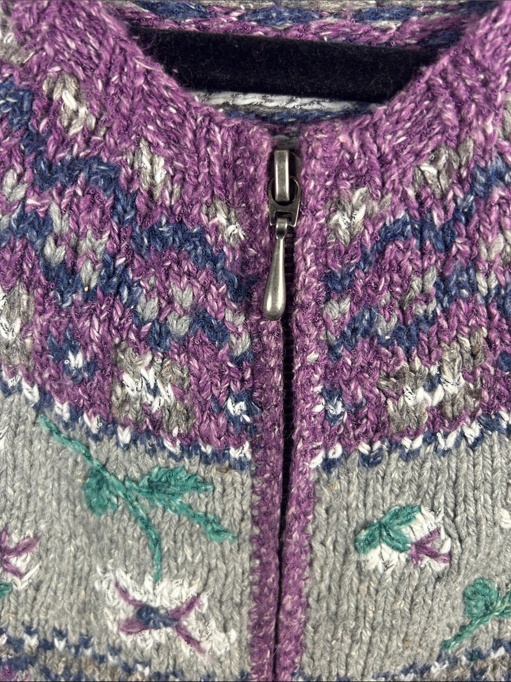 Northern Isles Vintage Purple Fair Isle Zip-Up Women's Sweater Size L - Picture 3 of 10